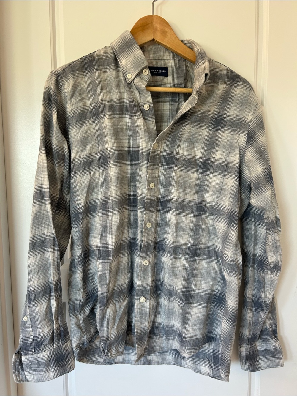 Men's S Proper Cloth Casual Button-Down Plaid Shirt - Gray & White